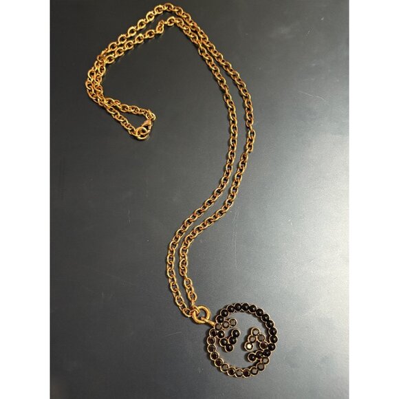 Gucci Black Resin & Crystal Interlocking G Pendant 31" Gold Tone Necklace & Box - Picture 3 of 11